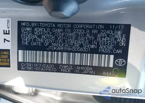 2017 Toyota Prius Prime Premium z USA, uszkodzony, nr VIN JTDKARFP4H3058301